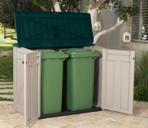 Пластиковый уличный ящик Woodland Store объемом 1300 л для эстетичного хранения мусорных баков или контейнеров